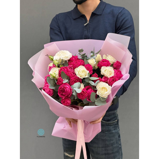 Red and White Flowers in Pink Bouquet