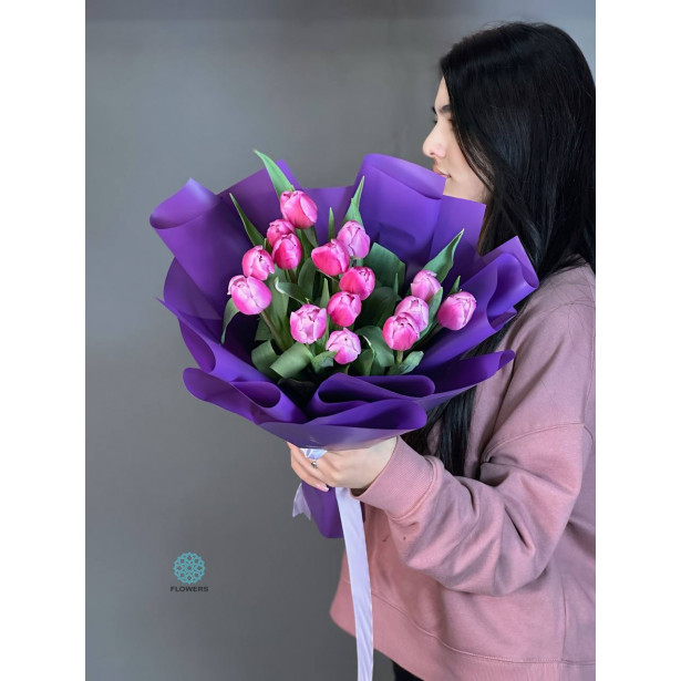 Pink Tulips in a Purple Bouquet