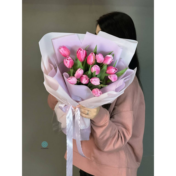 Pink Tulips in a White Bouquet