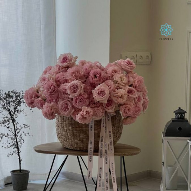 Pink flowers in basket